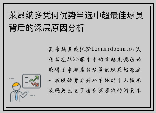 莱昂纳多凭何优势当选中超最佳球员背后的深层原因分析 莱昂纳多凭何优势当选中超最佳球员背后的深层原因分析