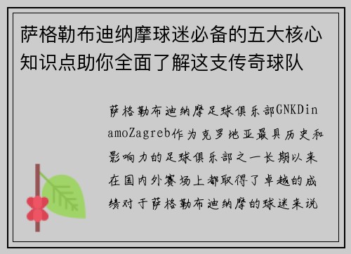 萨格勒布迪纳摩球迷必备的五大核心知识点助你全面了解这支传奇球队 萨格勒布迪纳摩球迷必备的五大核心知识点助你全面了解这支传奇球队